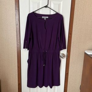 Purple 3/4 Sleeve Dress with Pockets